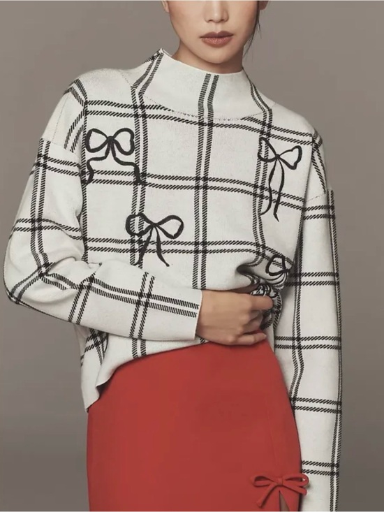 Maeve Sweaters - Anthropologie Maeve Carys Mock Neck Bow Plaid Sweater Knit M Preppy Coquette